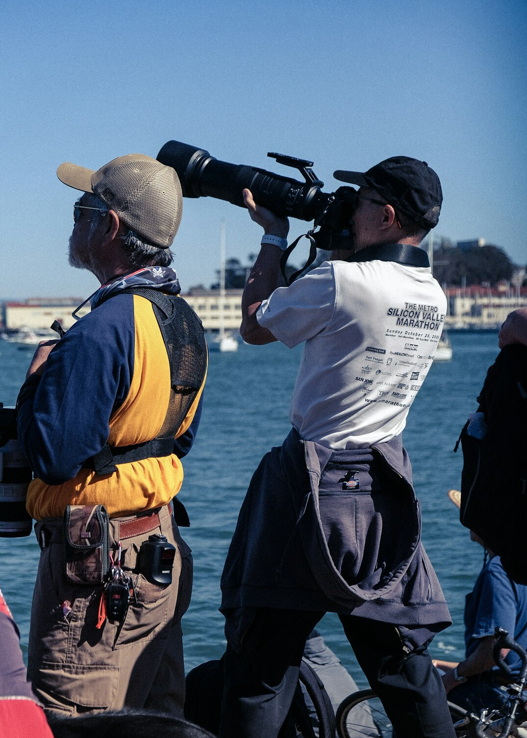 Camera crew filming a live news segment on location